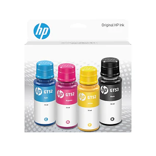 HP GT53/GT52, Pack 4 Botellas de Tinta Original, Negro 90 ml y Cian/Magenta/Amarillo 70 ml