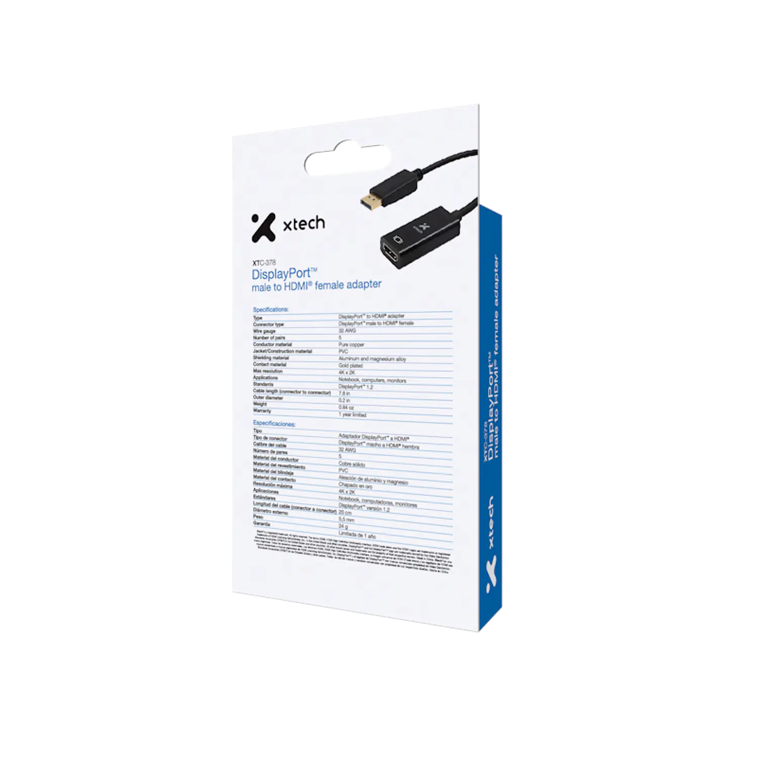 Xtech XTC-378 Adaptador DisplayPort 1.2 Macho a HDMI Hembra, 4K, 20 cm, Audio Digital, Negro 5