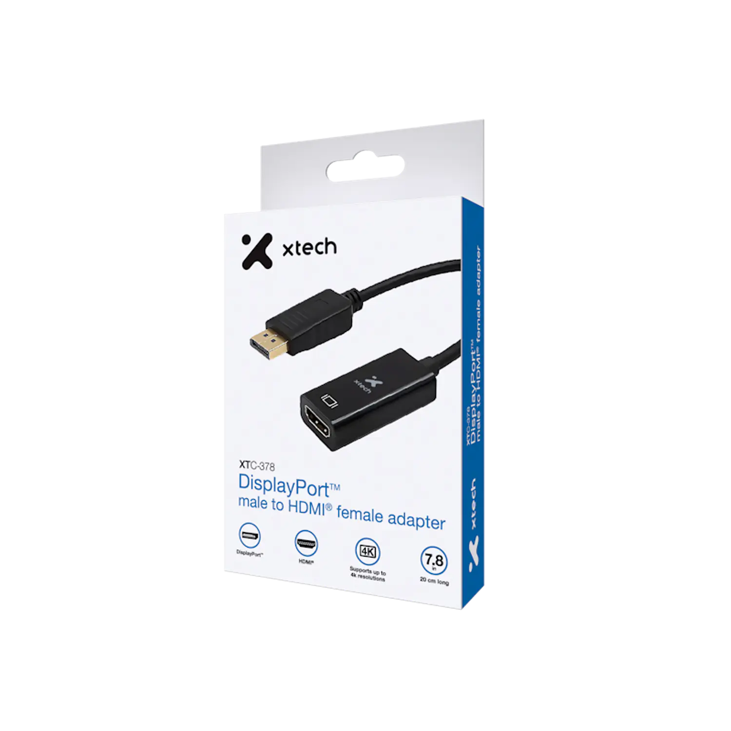 Xtech XTC-378 Adaptador DisplayPort 1.2 Macho a HDMI Hembra, 4K, 20 cm, Audio Digital, Negro 4