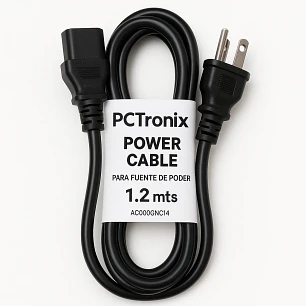 PCTronix, Cable de Poder para Fuente de Poder, 1.2m, Negro