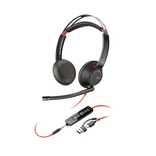 Poly Blackwire 5220 8X231AA, Audífono Estéreo USB-C, USB-A, 3.5 mm, Micrófono, Negro