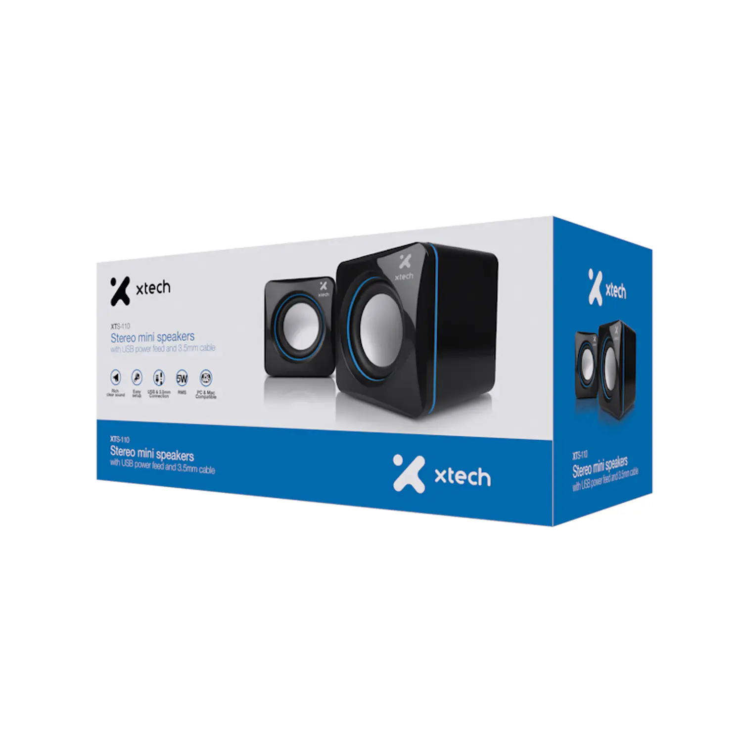 Xtech XTS-110, Parlantes Estéreo 2.0 para PC, 5W RMS, USB, 3.5mm, Negro 3