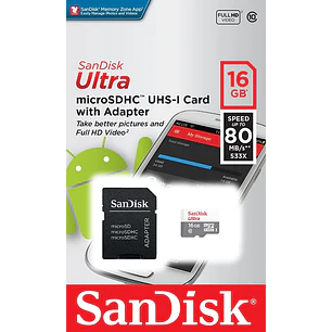 SanDisk Ultra SDSQUNS-016G-GN3MA, microSDHC 16GB, UHS-I, Clase 10, 80MBs, Adaptador SD