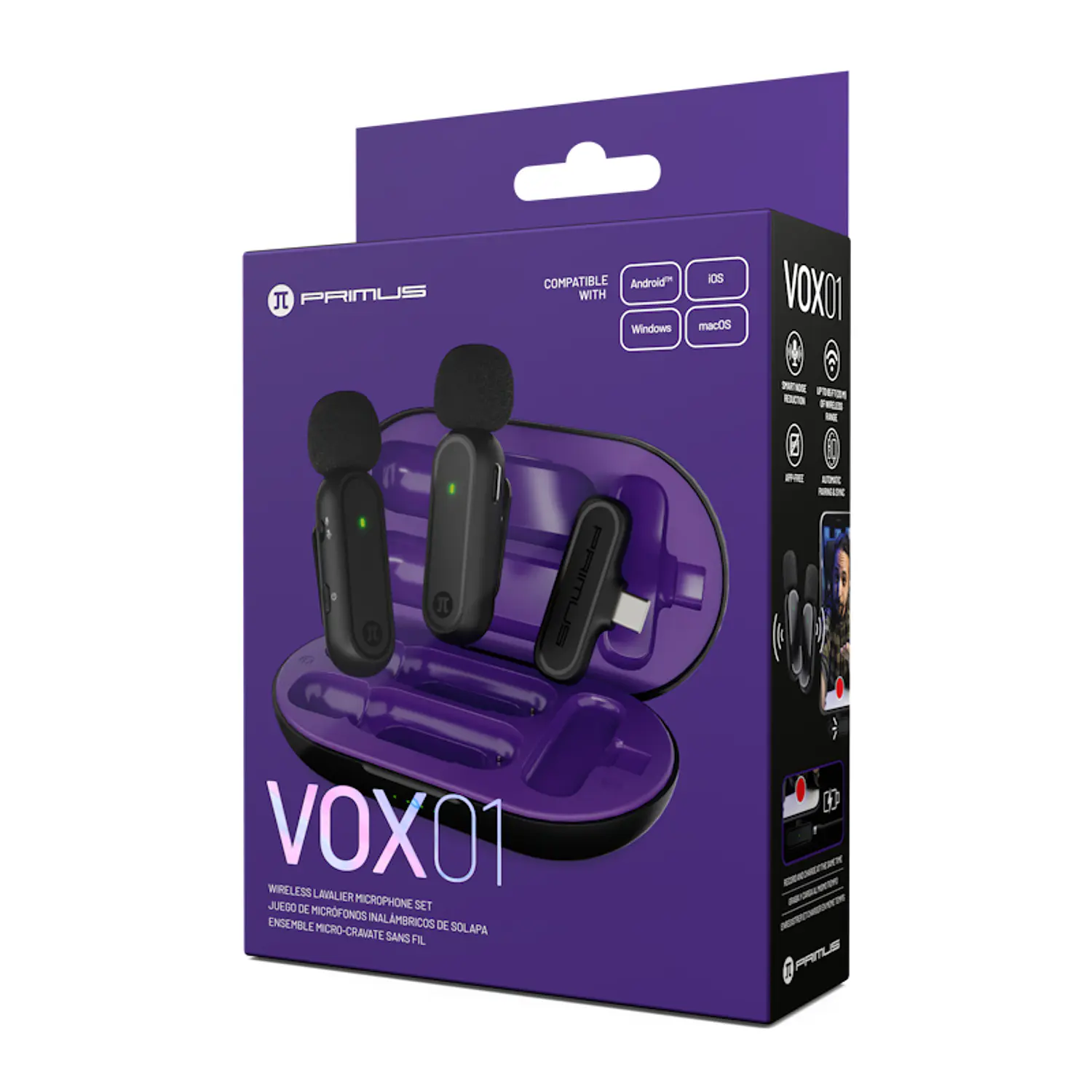 Primus VOX01 PMI-L10BT Kit 2 Micrófonos Inalámbricos de Solapa, USB-C, 20m, 16h 4