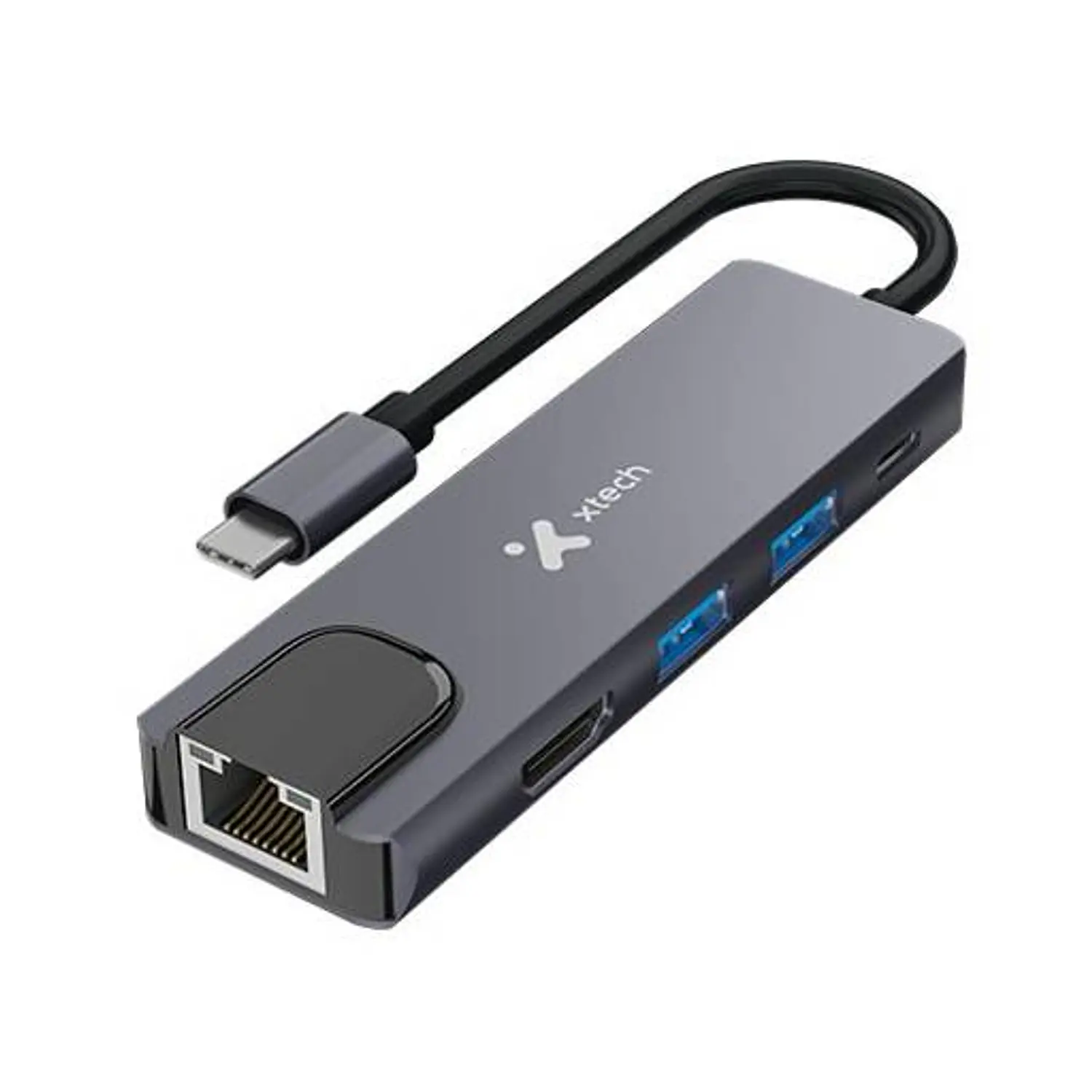 Xtech XTC-572 Hub USB-C 5 en 1, HDMI 4K, Gigabit, 2 USB 3.0, PD 100W, Gris 1