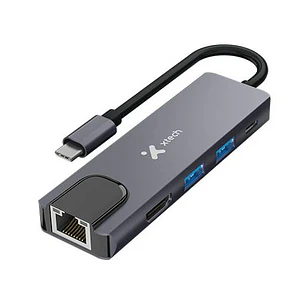 Xtech XTC-572 Hub USB-C 5 en 1, HDMI 4K, Gigabit, 2 USB 3.0, PD 100W, Gris