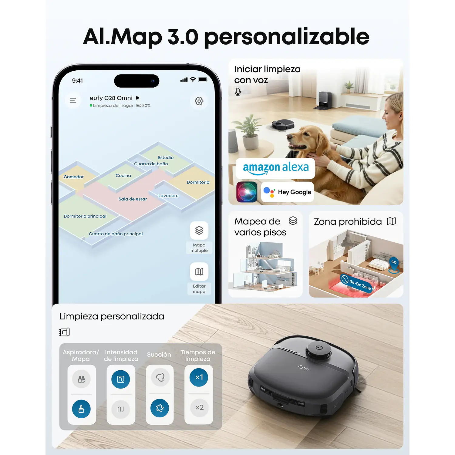 Eufy Omni C28 T211A310, Robot Aspirador y Mopa 15.000 Pa, Estación 5 en 1, Negro 8
