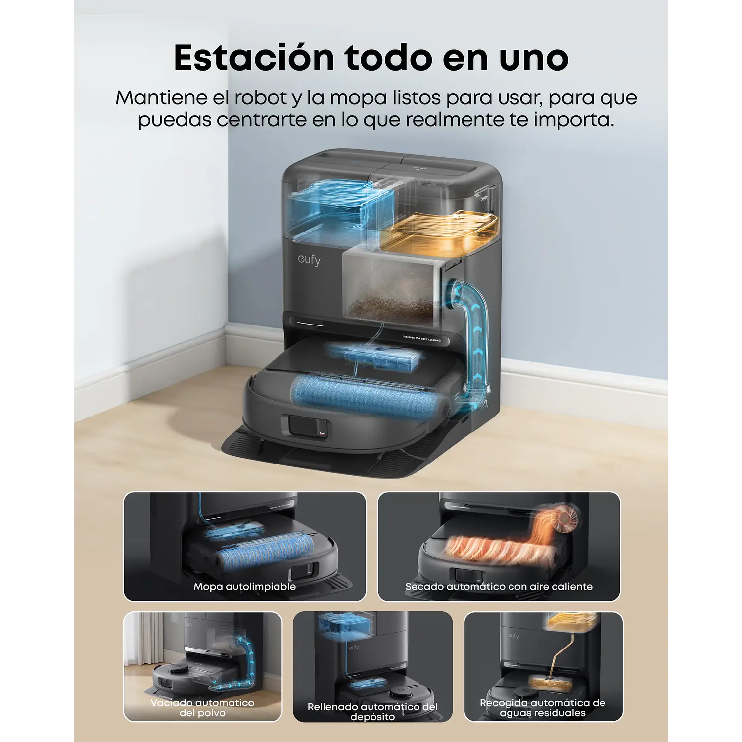 Eufy Omni C28 T211A310, Robot Aspirador y Mopa 15.000 Pa, Estación 5 en 1, Negro 9