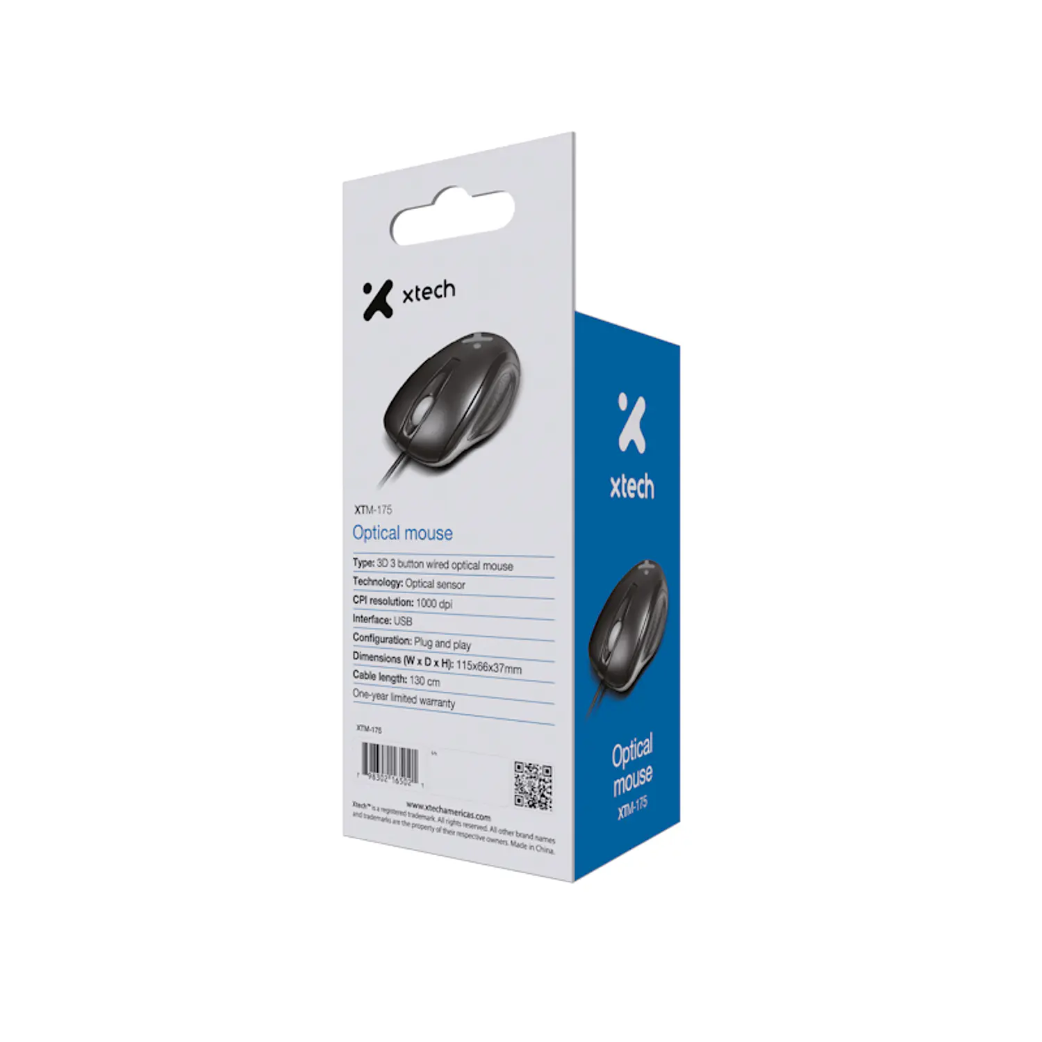 Xtech XTM-175, Mouse Óptico Cableado USB, 1000 DPI, 3 Botones, Negro 3