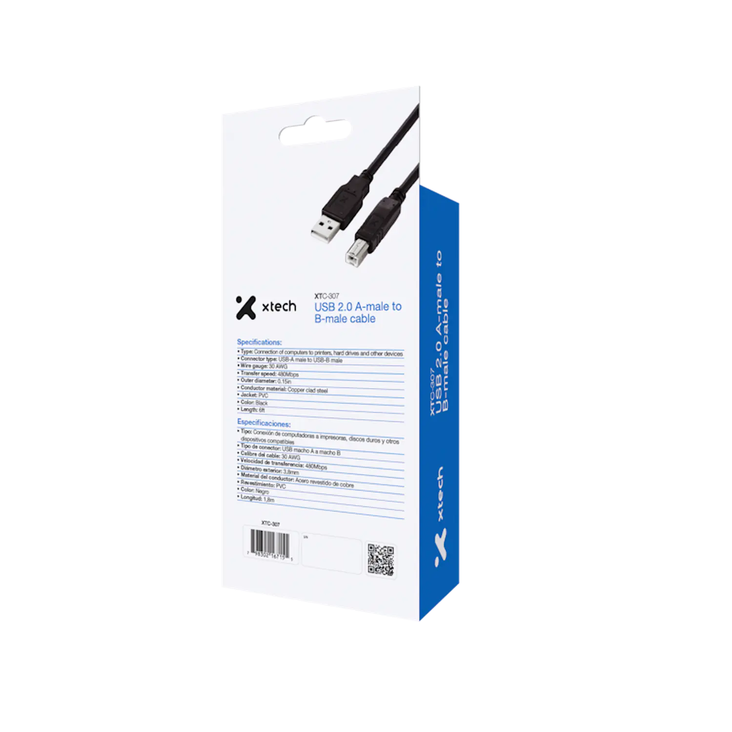 Xtech XTC-307, Cable USB 2.0 A Macho a B Macho, 1.8 m, 480 Mbps, Negro 2
