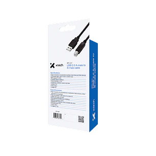 Xtech XTC-307, Cable USB 2.0 A Macho a B Macho, 1.8 m, 480 Mbps, Negro