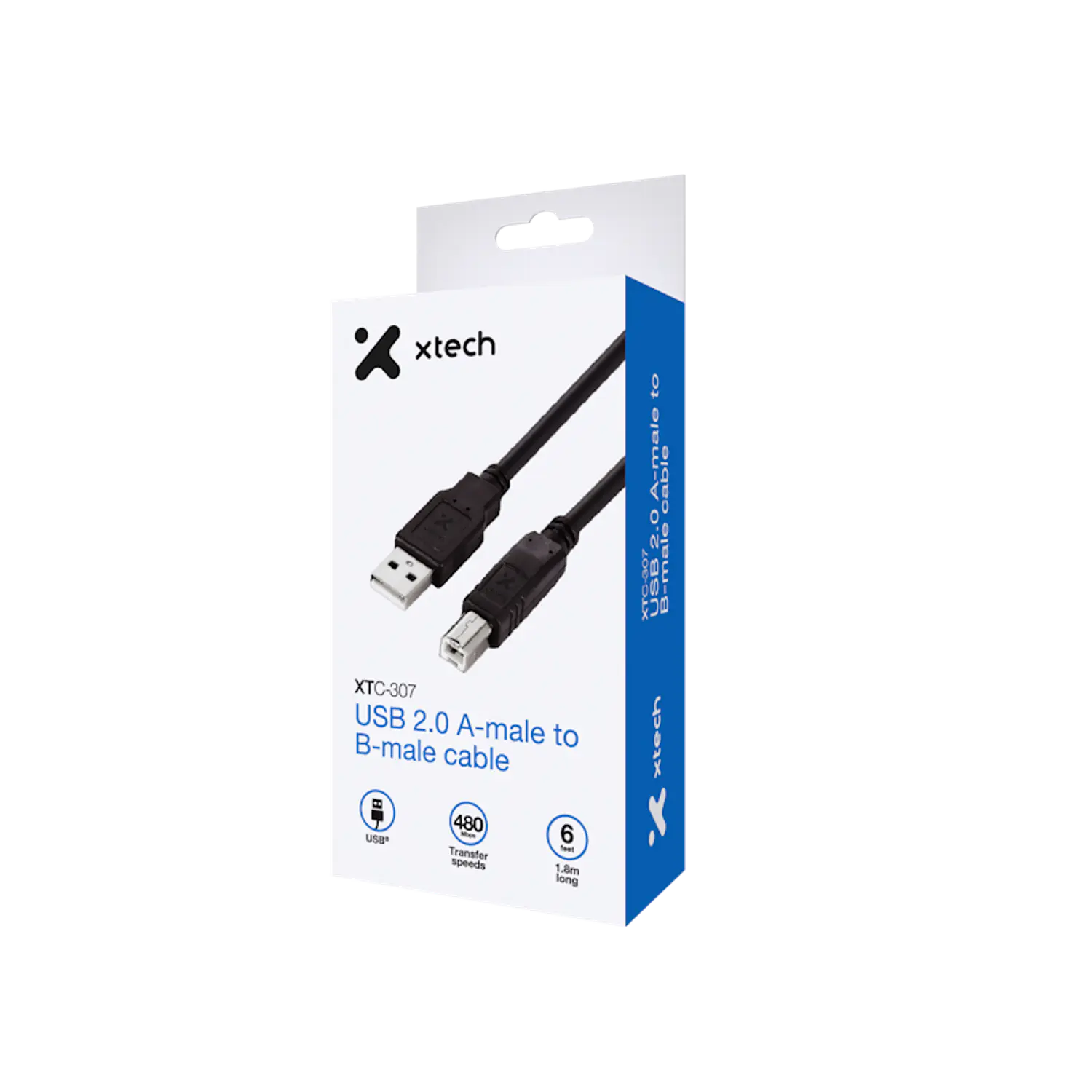 Xtech XTC-307, Cable USB 2.0 A Macho a B Macho, 1.8 m, 480 Mbps, Negro 3