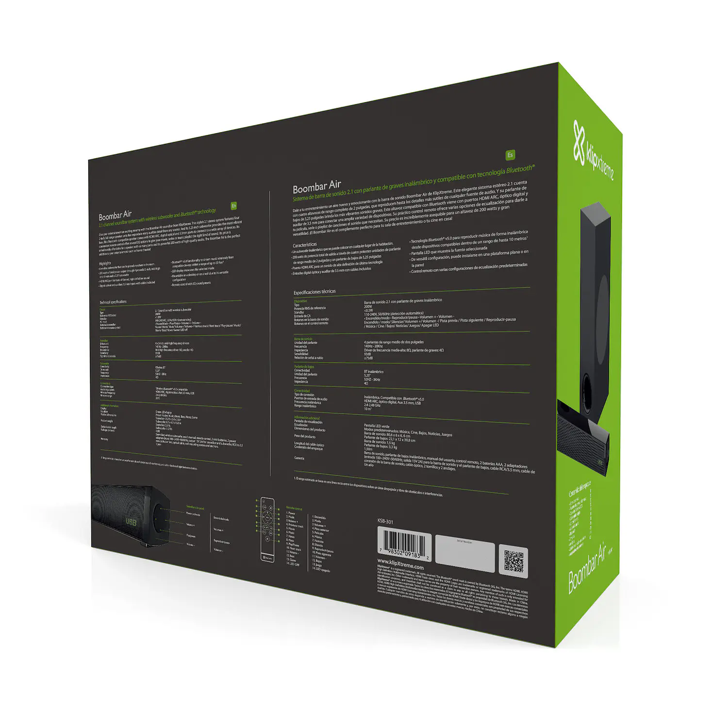 Klip Xtreme BoomBar Air KSB-301, Barra de Sonido 2.1 200W con Subwoofer Inalámbrico 6