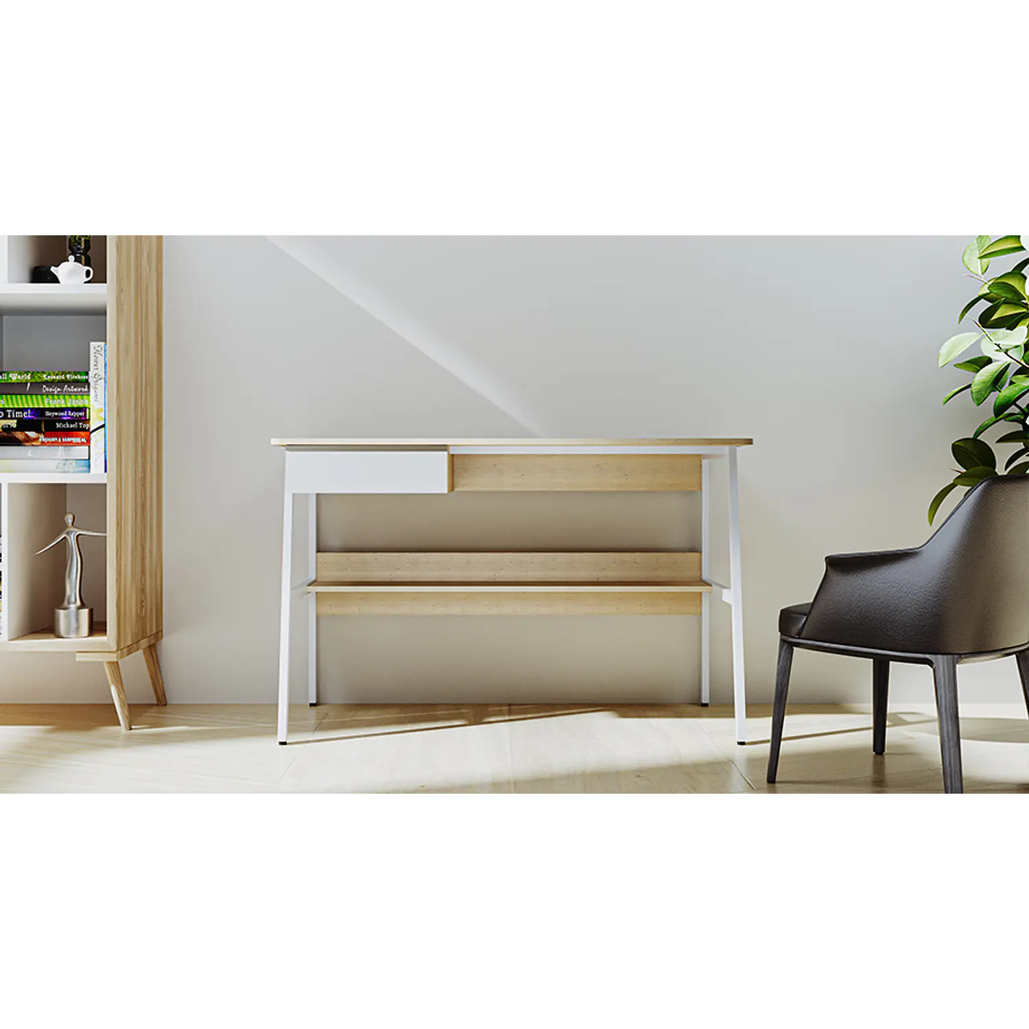 Xtech XTF-CD207, Escritorio 120x60x76 cm, Gaveta, Estante, Marco de Acero, 40 kg, Roble/Blanco 5
