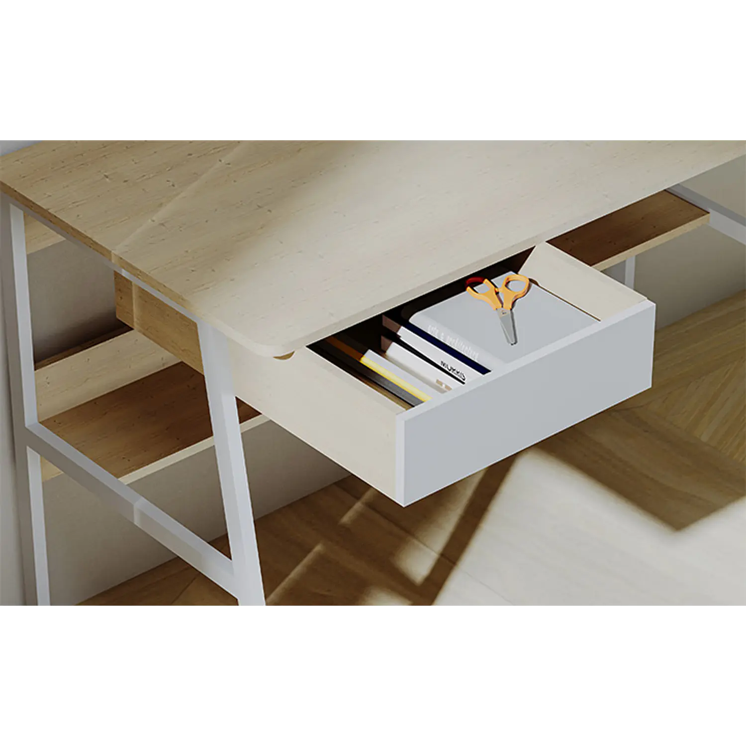 Xtech XTF-CD207, Escritorio 120x60x76 cm, Gaveta, Estante, Marco de Acero, 40 kg, Roble/Blanco 7
