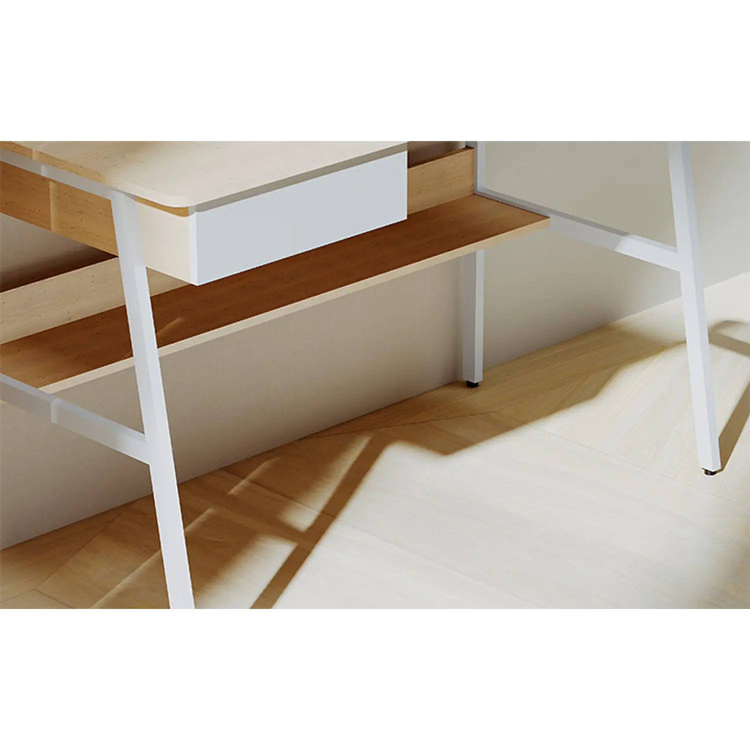 Xtech XTF-CD207, Escritorio 120x60x76 cm, Gaveta, Estante, Marco de Acero, 40 kg, Roble/Blanco 8