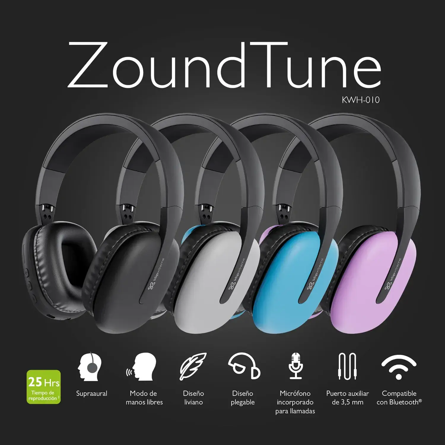 Klip Xtreme KWH-010GR ZoundTune Audífonos Bluetooth On-Ear, 25h, 3.5mm, Gris 7