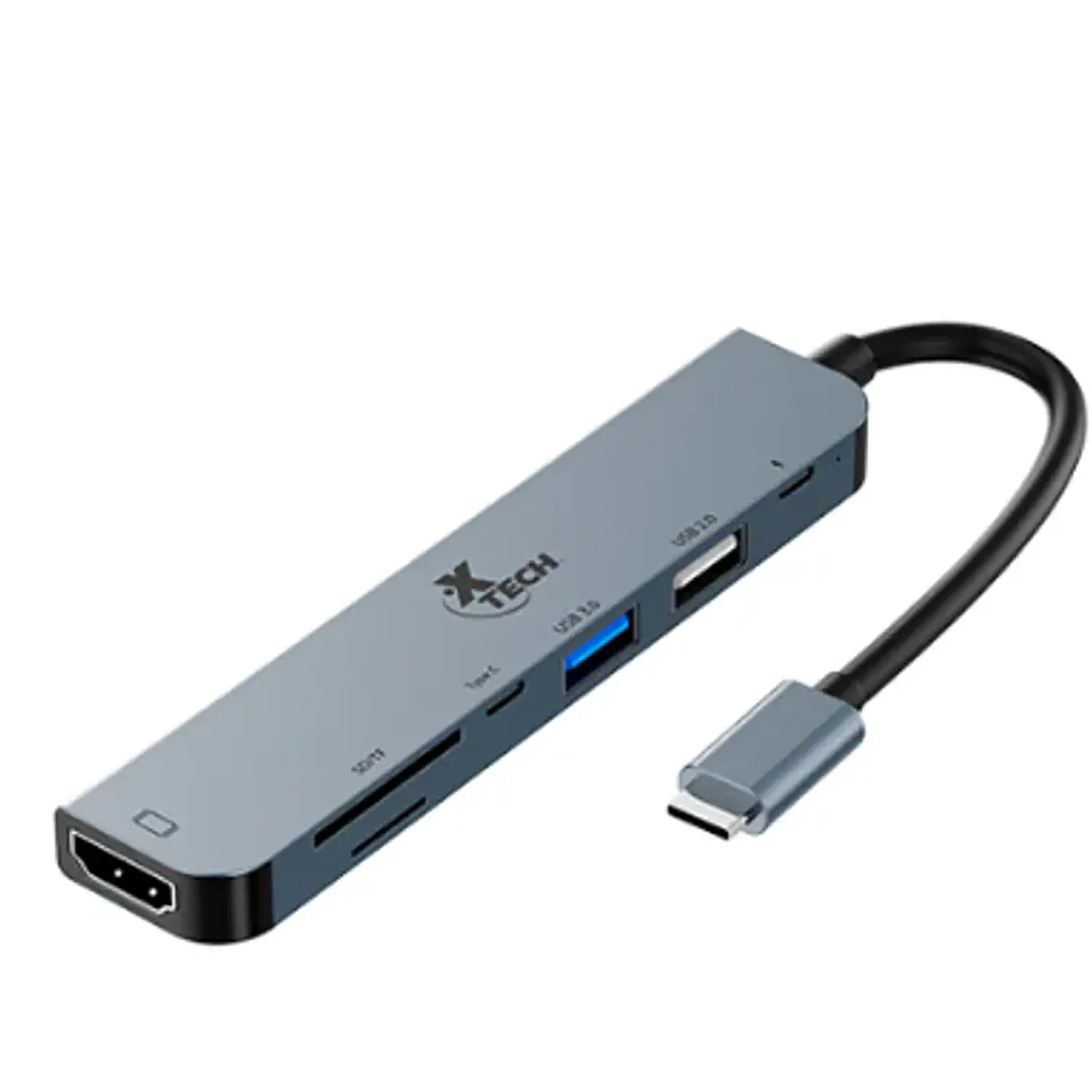 Xtech XTC-571 Hub USB-C 7 en 1, HDMI 4K, USB 3.0, SD/microSD, PD 60W, Gris 1