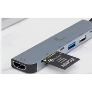 Xtech XTC-571 Hub USB-C 7 en 1, HDMI 4K, USB 3.0, SD/microSD, PD 60W, Gris