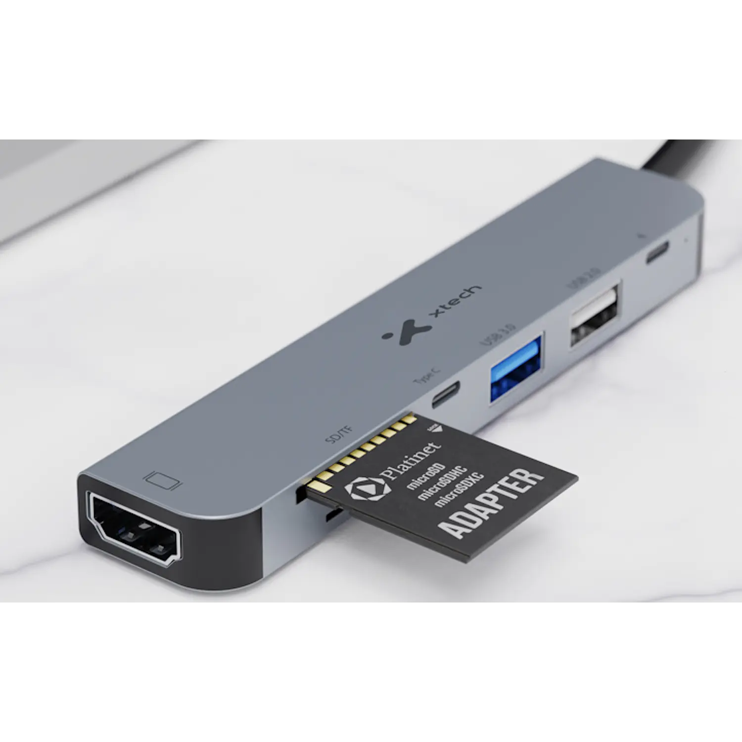 Xtech XTC-571 Hub USB-C 7 en 1, HDMI 4K, USB 3.0, SD/microSD, PD 60W, Gris 6
