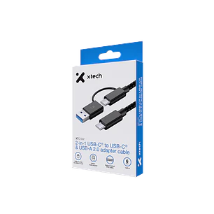 Xtech XTC-532, Cable USB-C 2 en 1 con Adaptador USB-A, 1,82 m, 60W, 480 Mbps