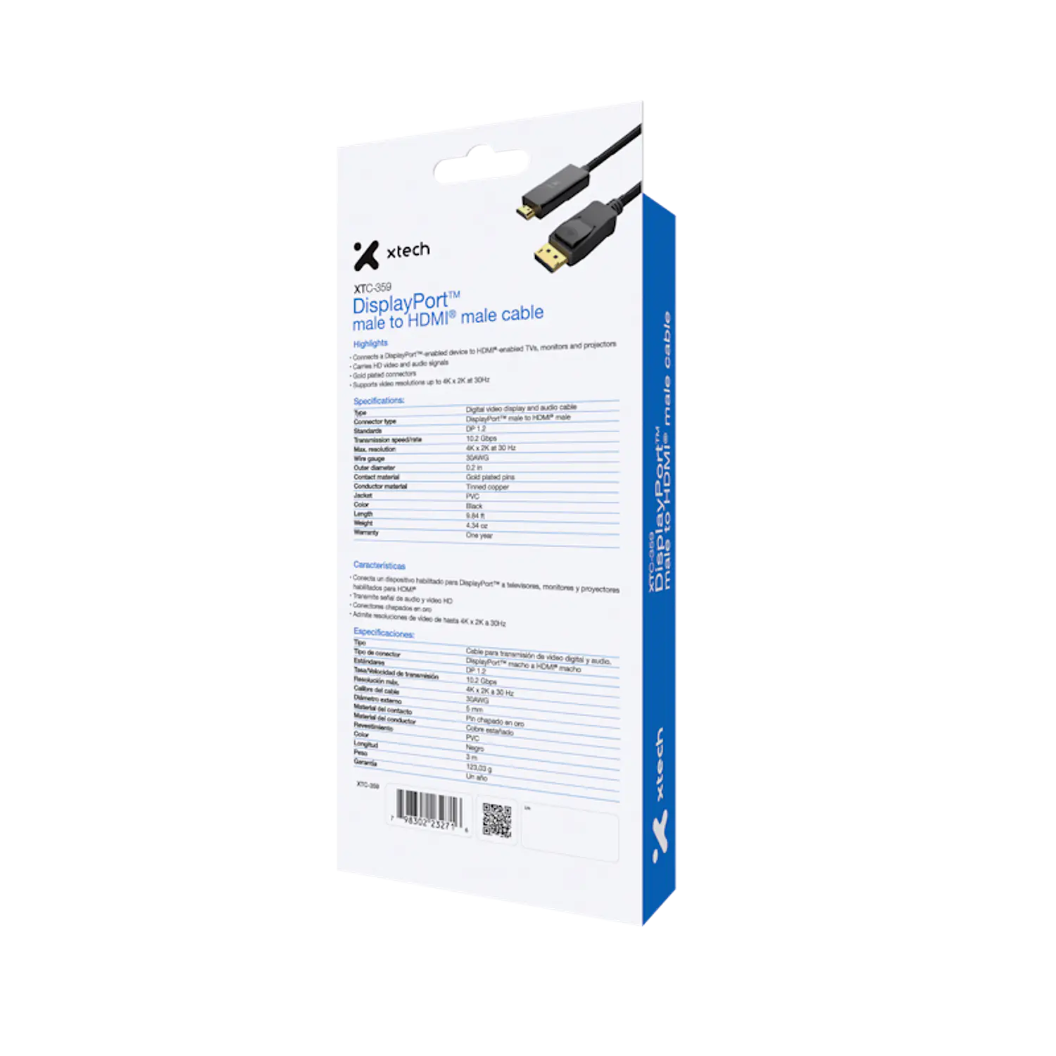 Xtech XTC-359, Cable DisplayPort 1.2 a HDMI, 4K 30Hz, Audio, 3 m, Negro 5