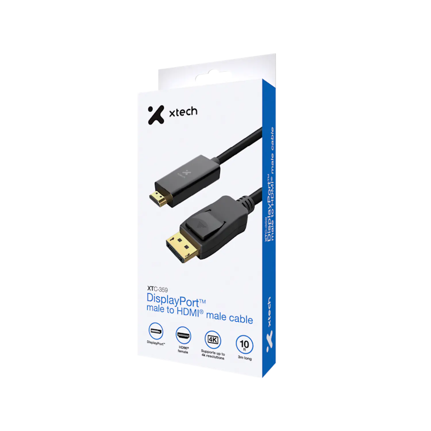 Xtech XTC-359, Cable DisplayPort 1.2 a HDMI, 4K 30Hz, Audio, 3 m, Negro 4