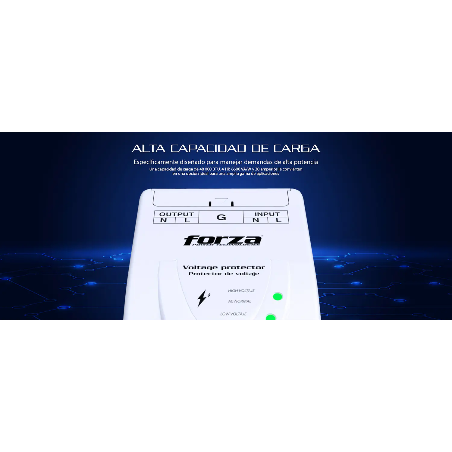 Forza FVP-6630B Zion, Protector de Voltaje 220V, 6600W, 30A, 880J, Bornera, Blanco 7