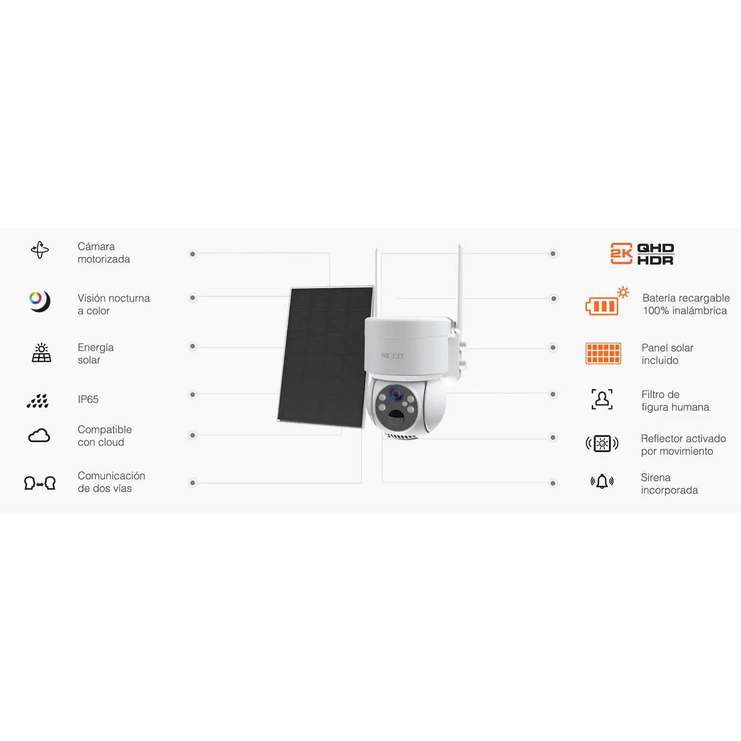 Nexxt Home NHC-OP20S Cámara Solar Wi-Fi PTZ 2K 3MP, Panel Solar, IP65 11