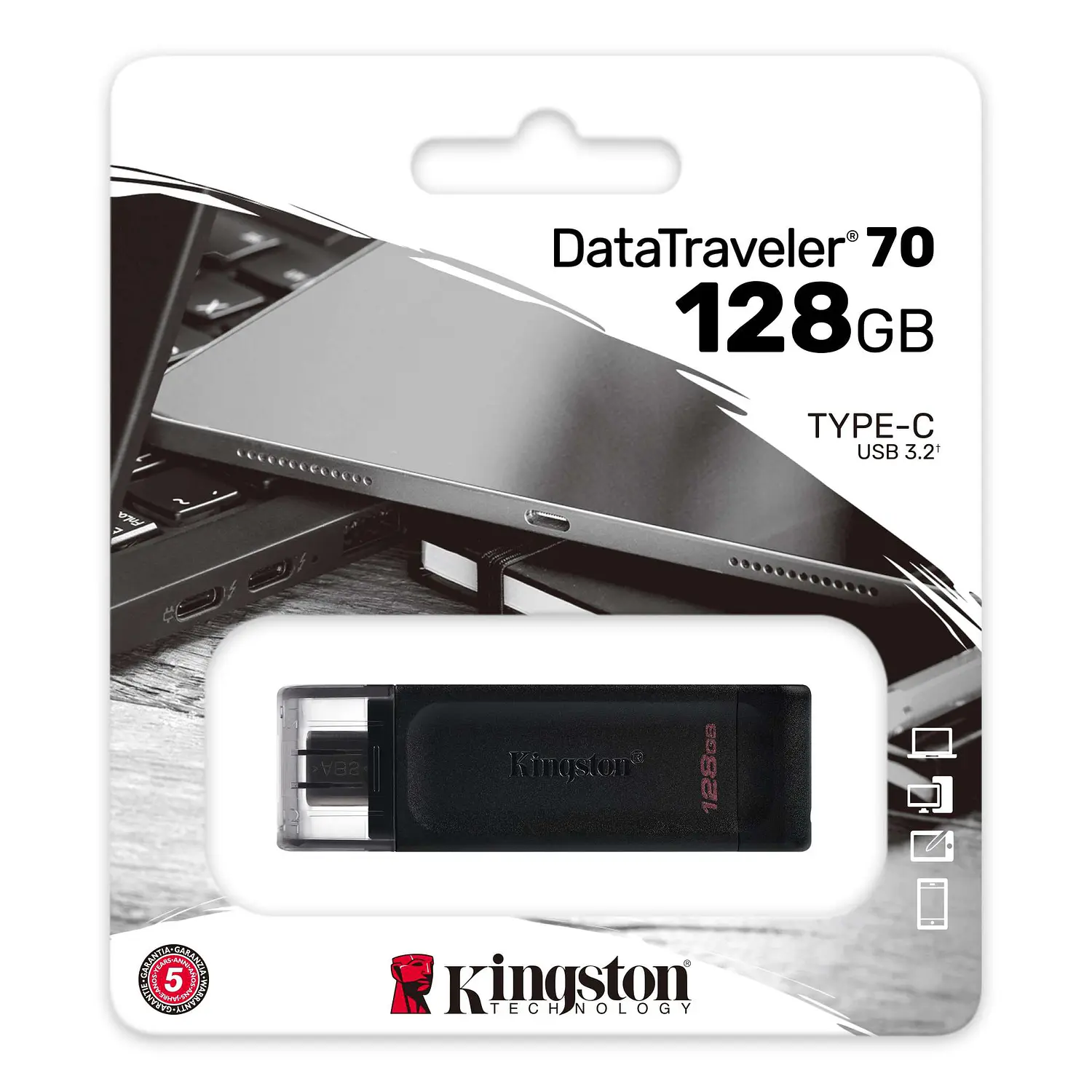 Kingston DataTraveler 70, Pendrive 128GB USB-C, USB 3.2 Gen 1, para Notebook, Tablet y Smartphone 3