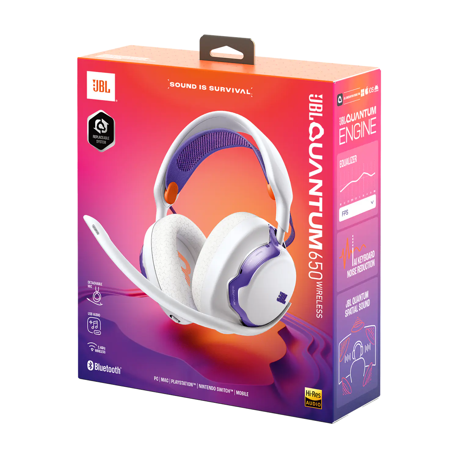 JBL Quantum 650, Audífonos Gamer Inalámbricos, 50mm, 2.4GHz, Bluetooth 5.3, 45h, Blanco 10