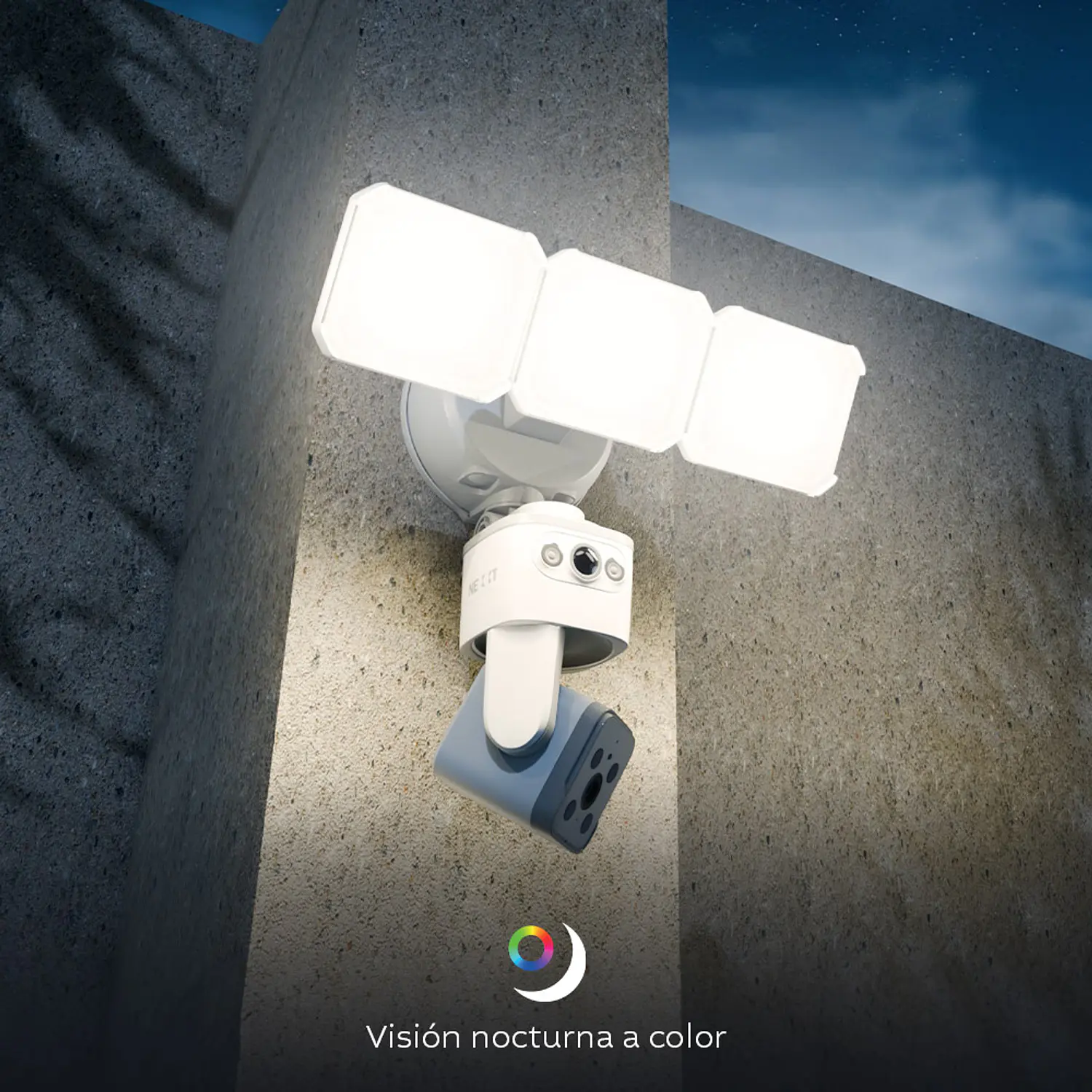 Nexxt Home NHC-FP50DL, Cámara Wi-Fi Doble Lente 2K, PTZ, Reflector 4000 lm, IP65, Blanco 4