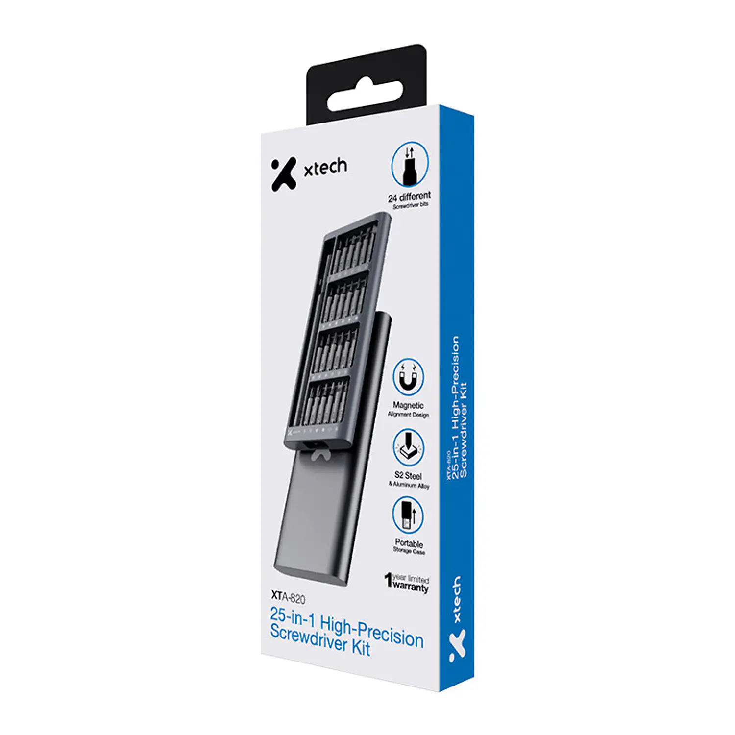 Xtech XTA-820, Kit de Destornilladores de Precisión 25 en 1, 24 Puntas S2, Estuche Aluminio 6