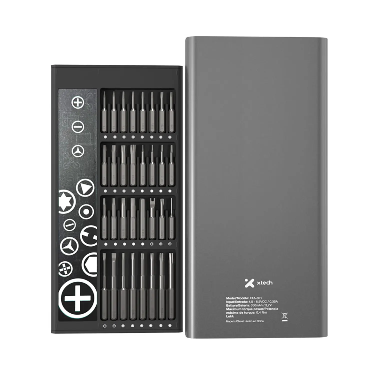 Xtech XTA-821, Kit Destornillador Eléctrico de Precisión 68 en 1, 64 Puntas S2, USB-C 2