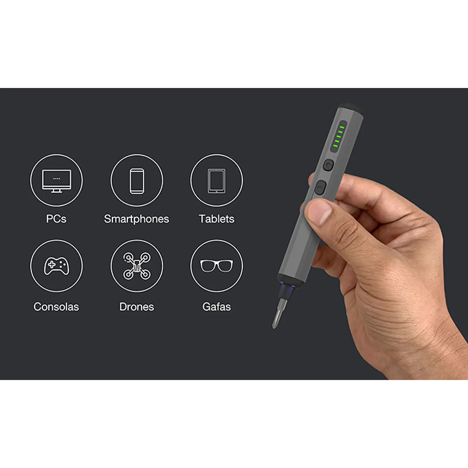 Xtech XTA-821, Kit Destornillador Eléctrico de Precisión 68 en 1, 64 Puntas S2, USB-C 8