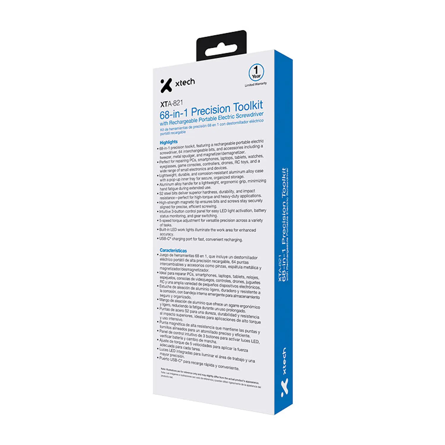 Xtech XTA-821, Kit Destornillador Eléctrico de Precisión 68 en 1, 64 Puntas S2, USB-C 5