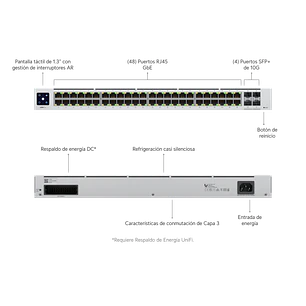 Ubiquiti UniFi USW-Pro-48, Switch L3 48 Puertos Gigabit, 4 SFP+ 10G, 176Gbps, Rack 1U
