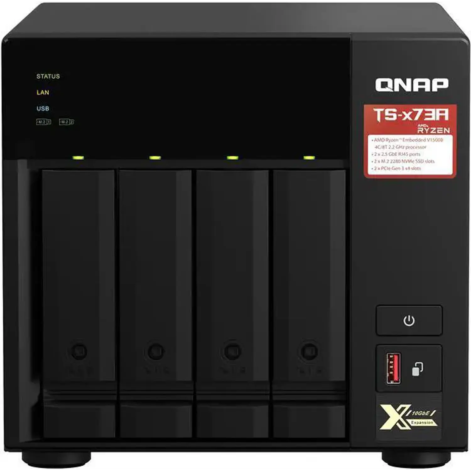 QNAP TS-473A-8G-US, Servidor NAS 4 Bahías, Ryzen V1500B, 8GB DDR4, 2x 2.5GbE, M.2 NVMe 1