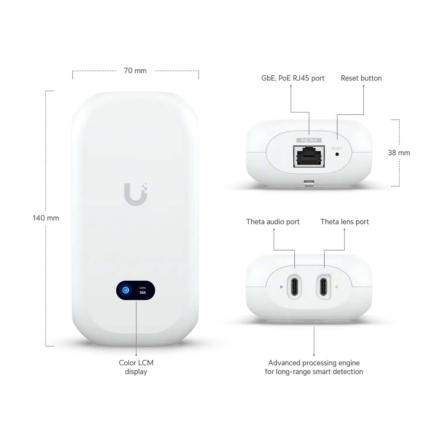 Ubiquiti UniFi AI Theta UVC-AI-Theta, Kit Cámara IP Modular 4K, Lente 8MP + 360°, IA, PoE 2