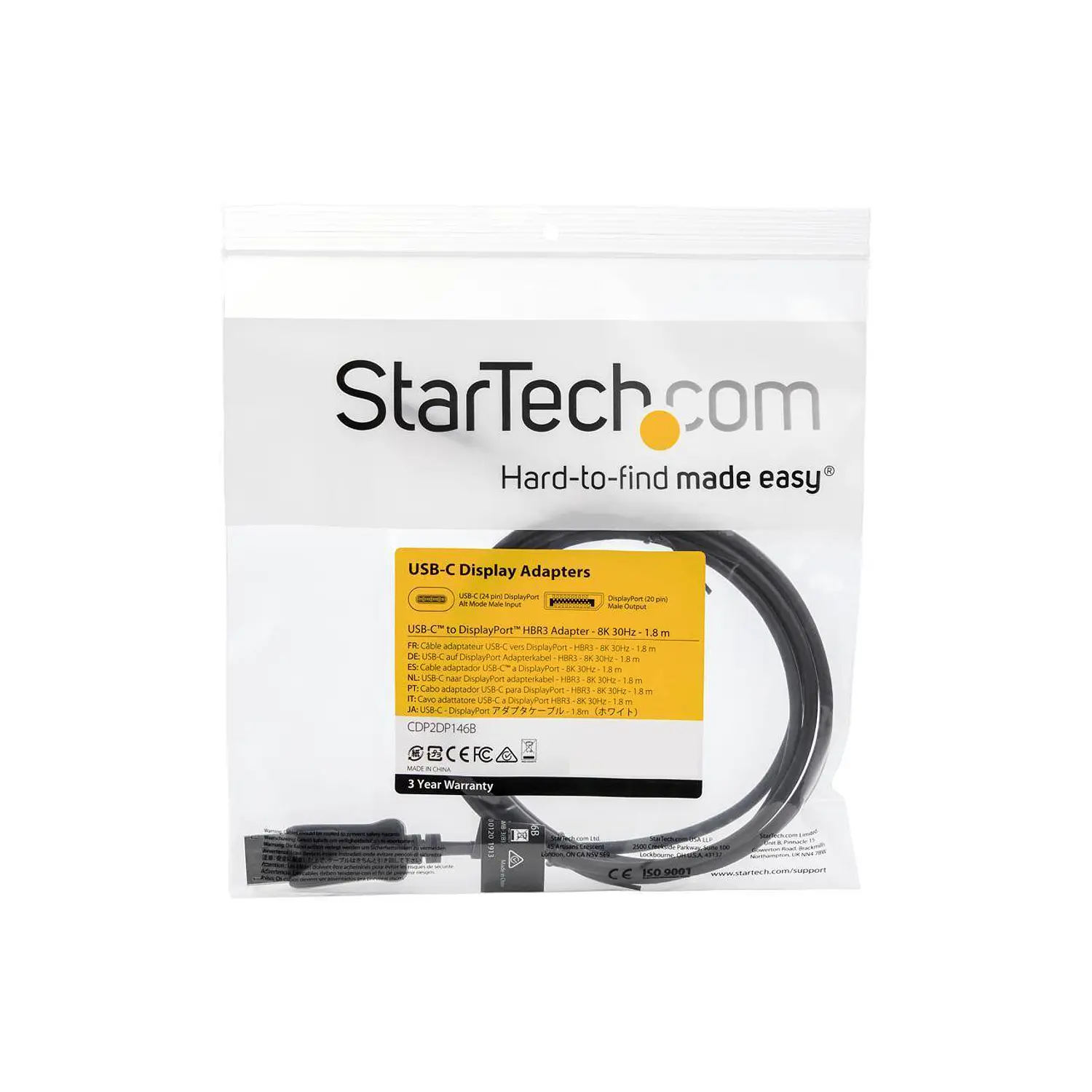 StarTech CDP2DP146B, Cable USB-C a DisplayPort 1.4, 1.8m, 8K 60Hz, HBR3, HDR, Thunderbolt 3, Negro 6