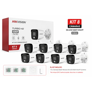 Hikvision DS-2CE16D0T-EXLPF, Kit 8 Cámaras Bullet 2MP, 2.8mm, Luz Híbrida, IP67