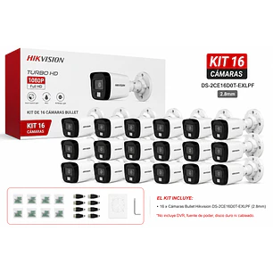 Hikvision DS-2CE16D0T-EXLPF, Kit 16 Cámaras Bullet 2MP, 2.8mm, Luz Híbrida, IP67