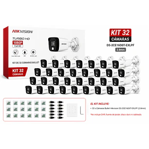Hikvision DS-2CE16D0T-EXLPF, Kit 32 Cámaras Bullet 2MP, 2.8mm, Luz Híbrida, IP67