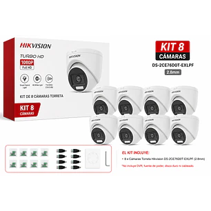 Hikvision DS-2CE76D0T-EXLPF, Kit 8 Cámaras Torreta 2MP, 2.8mm, Luz Híbrida, Interior