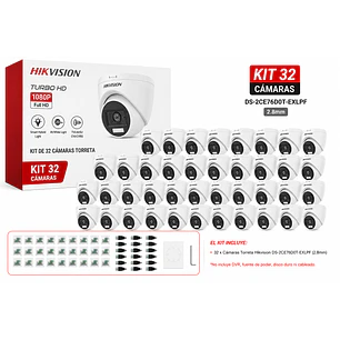 Hikvision DS-2CE76D0T-EXLPF, Kit 32 Cámaras Torreta 2MP, 2.8mm, Luz Híbrida, Interior