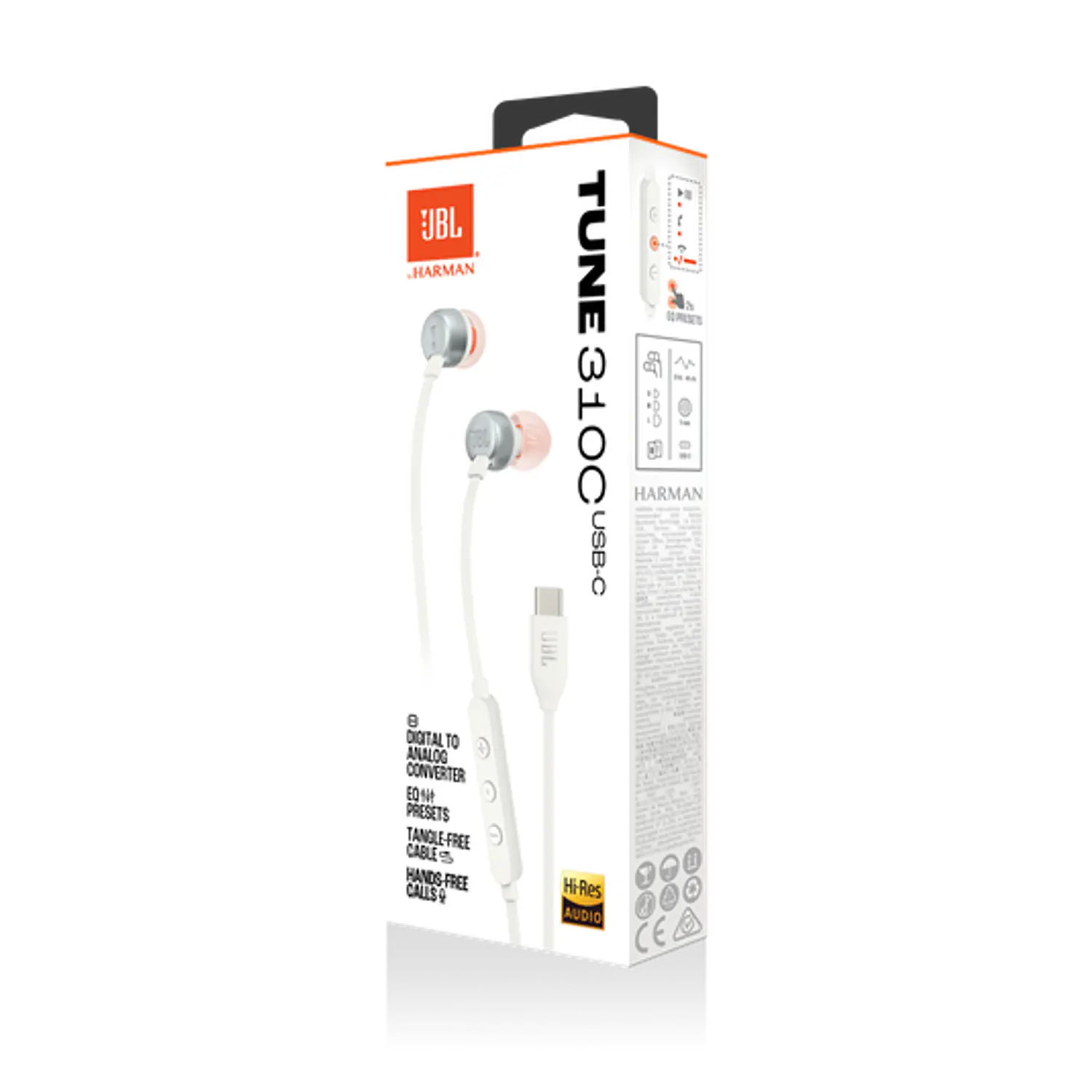 JBL Tune 310C USB-C, Audífonos Intraaurales Hi-Res, Pure Bass, Micrófono, Blanco 9