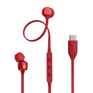 JBL Tune 310C USB-C, Audífonos Intraaurales Hi-Res, Pure Bass, Micrófono, Rojo