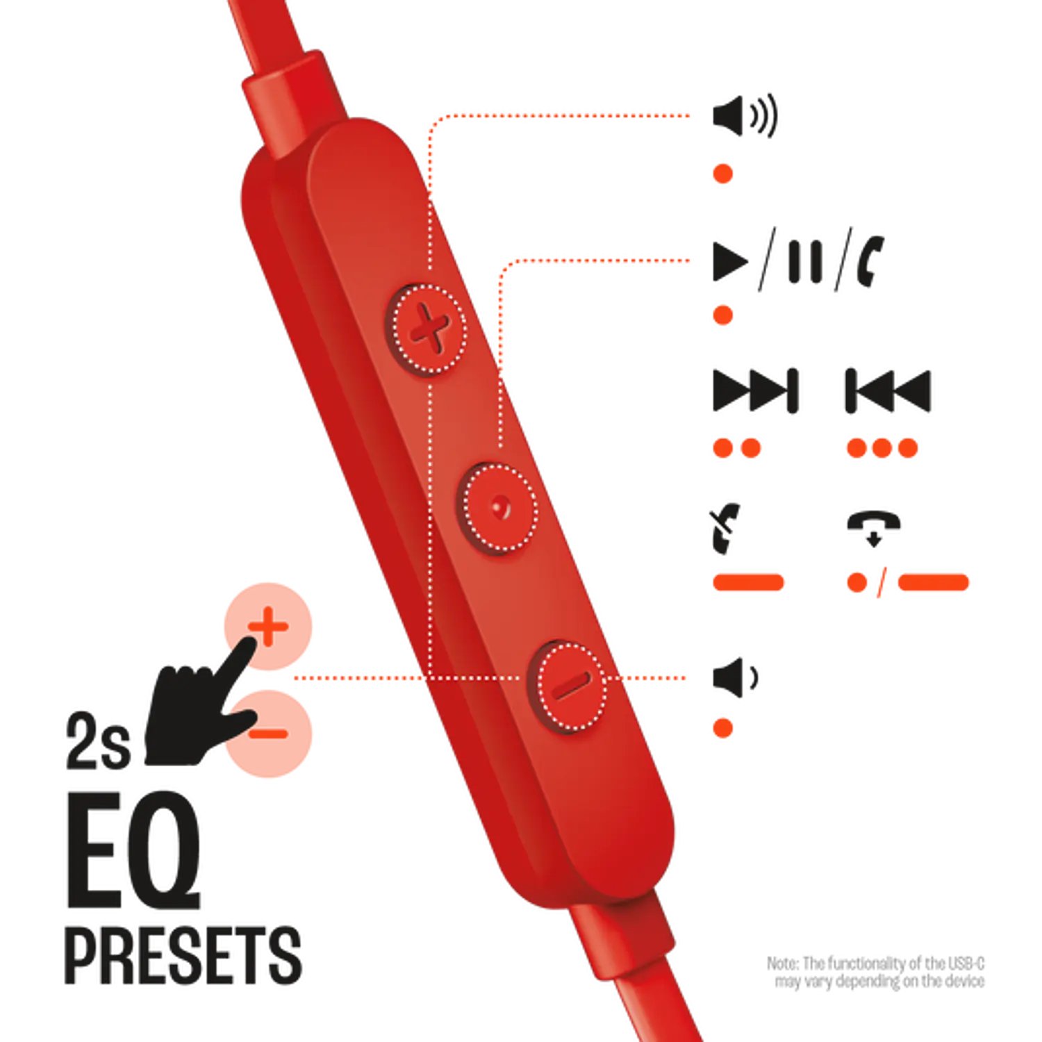 JBL Tune 310C USB-C, Audífonos Intraaurales Hi-Res, Pure Bass, Micrófono, Rojo 2