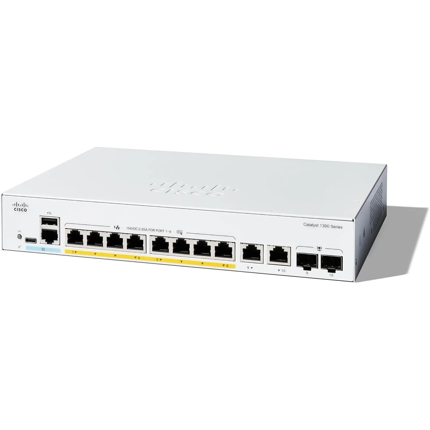 Cisco Catalyst C1300-8P-E-2G, Switch L3, 8 Puertos Gigabit PoE+, 2 Combo RJ45 SFP, 67W, 20Gbps 1