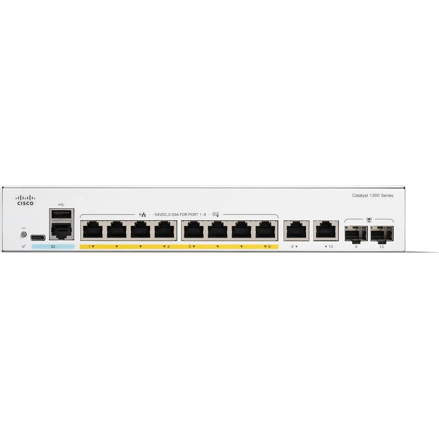 Cisco Catalyst C1300-8P-E-2G, Switch L3, 8 Puertos Gigabit PoE+, 2 Combo RJ45 SFP, 67W, 20Gbps 2